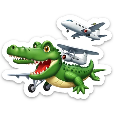 crea un cocodrilo en un avion con bombas sticker