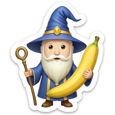 generate an image of a wizard banana (closed mouth) sticker