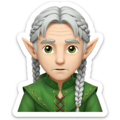 braid silver hair man elf, green cloth sticker