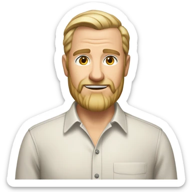 middle aged english man, short slicked back hair blonde, blonde medium length size full beard, in a smart unbuttoned shirt. sticker