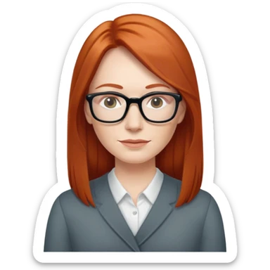 middle age Red head long straight hair pale skin wearing glasses sticker