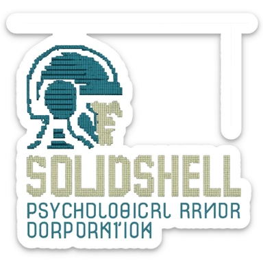 a digital retro low resolution logo for the psychological armor corporation "SolidShell" Interpretive, microscanner digital output image sticker