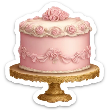 Vintage, highly detailed, rococo, Victorian, Birthday cake, light pink, sticker