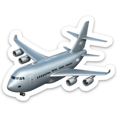 A 3D cartoon cargo aircraft with large body and rear loading door, mid-flight with faint clouds, Memoji-style realism. sticker