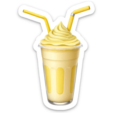 banana milkshake in a take-out cup with glassess and long lashes and banana on top sticker