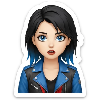 
 rockstar girl with black disheveled hair, blue eyes, Smokey eyes grunge makeup, singing  sticker