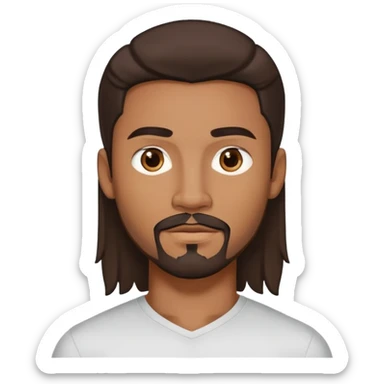 Young man with medium brown skin, mixed-race ethnicity, long dark brown hair with a very defined center part exactly in the middle, goatee, mustache, and medium brown eyes, head only sticker