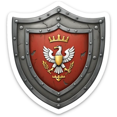 a steel shield with engraved roman letter for new—looks battle worn sticker