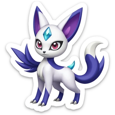 Shiny White with Violet and Indigo Meloetta-Absol-Zangoose-Pokémon-Fakémon-fusion-hybrid-creature sticker