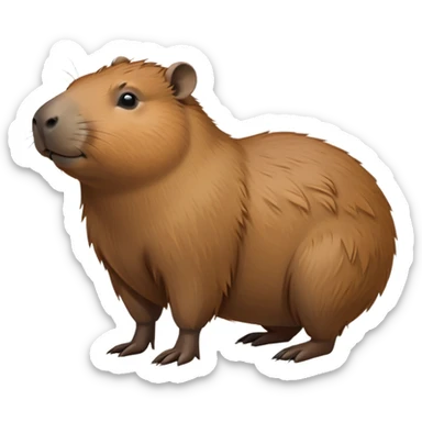 cinematic-capybara-realistic-full-body-on all fours-emoji,-plump-and-relaxed-body-soaking-in-the-warm-sun,-short-brown-fur-slightly-ruffled,-head-tilted-dramatically,-calm-expressive-eyes-exuding-serene-wisdom,-simplified-yet-realistic-focused-features,-highly-detailed,-glowing-with-an-almost-sarcastic-glow sticker