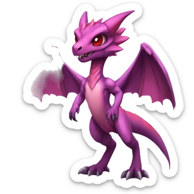 Chibi-Anthro Mauve-maroon-red-colored edgy anthro-genesect-velociraptor-scalie-sona-Fakémon-hybrid with a purple-pink mane on head and back and horns full body sticker