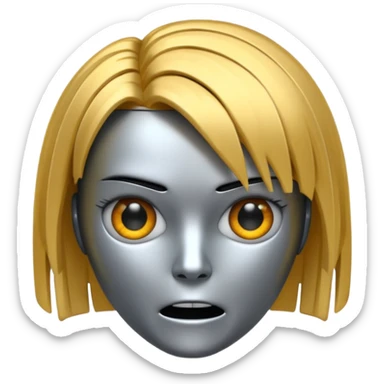 Robot emoji with angry facial expression, make it look comically robotic (closer to Robot than Human), it should have human-like hair, in a short tapered asymmetric bob shape sticker