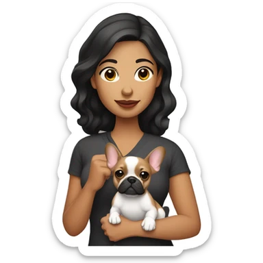 Hispanic Woman holding fawn French bulldog sticker