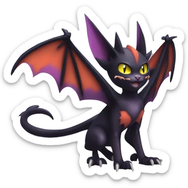 Cool Edgy Bat-Cat-Noivern-Noibat-Litten-Pokémon-Fakémon-hybrid Full Body sticker
