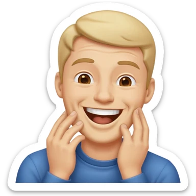 Guy with hands around throat and making a laughing face sticker