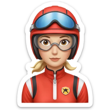 female horse race jockey portrait, head and shoulders only, racing helmet and goggles, sporty uniform collar, confident expression, 3D cartoon, mobile game icon style, clean background, no text, no watermark
 sticker