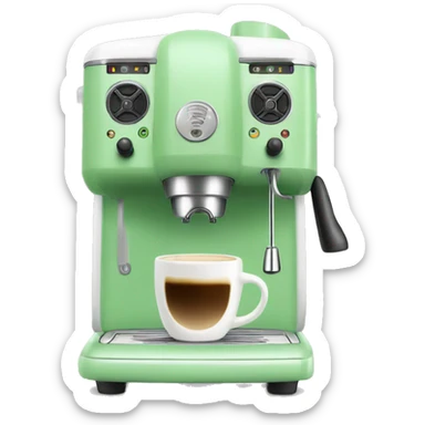 light baby green espresso machine with a white cup on it sticker