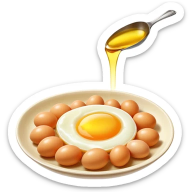 Chicken, cod liver oil, and egg yolks surrounded by a gentle golden radiance symbolizing vitamin A. The foods float in a pleasant arrangement with a subtle glow showing their nutritional benefits. sticker