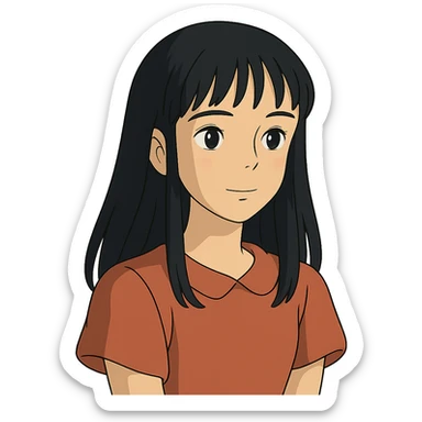 ghibli style illustration of a pretty girl with straight black hair sticker