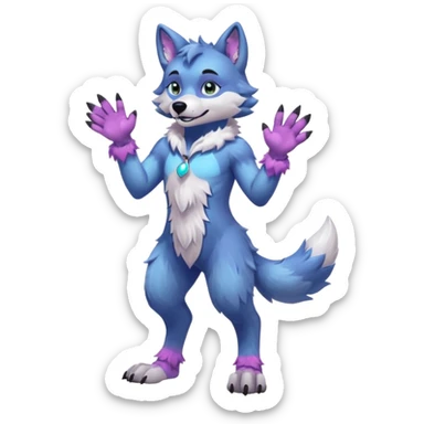 anthropomorphic anthro kawaii cute colorful shiny pastel furry wolf-fursona-fursuit furry  (2 legs, 2 arms) (full body) (shoulder bust) (half body) sticker