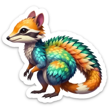 Colorful Fruity Iridescent Warm-colored Tropical Exotic Vernid-Sergal-Trico-Numbat-Nargacuga-fusion-hybrid-animal-creature, full body sticker