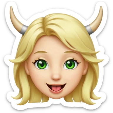 Emoji femme blonde cheveux blond, yeux vert avec de long cils noir qui a des cornes et tire la langue   sticker