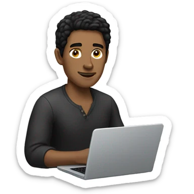 white man with black hair working on his laptop sticker