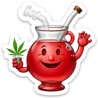 Kool-Aid Man smoking a bong with a cannabis leaf sticker