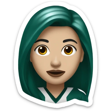 White female long dark hair red lips wearing Philadelphia Eagles jersey sticker