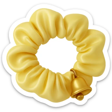 Change the gold star charm to a small Christmas bell charm on the pastel yellow silky scrunchie, keep the 3D emoji style and shimmer effect. sticker