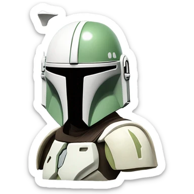 Light green and white colored Mandalorian helmet with antenna sticker