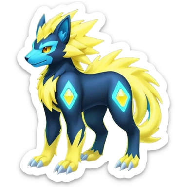  pastel dark bright vibrant futuristic lush warm-colored neon-glowing electric maned Luxray-Manectric-Fakémon-Vernid-Digimon-creature (full body) sticker
