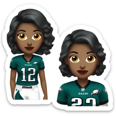  White female dark hair red lips wearing Philadelphia Eagles jersey sticker