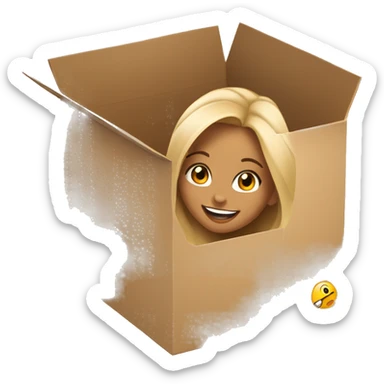A beautiful woman with light-tan skin peeks cheerfully from an opening in a large cardboard box, her expression playful and inviting. sticker