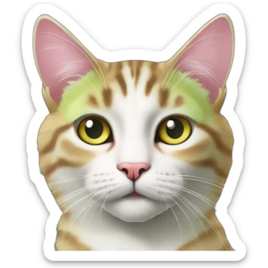 cat Tabby (Mainly black and a little brown) fluffy cat pink-nose light-green&yellow-eyes,-white-long-whiskers,-white-spots-near-the-nose,sharp chin.,long ears,sharp of the eyes sticker