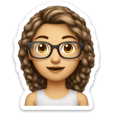 Fille cheveux très long Odule châtain foncé avec des lunette rectangulaire sticker