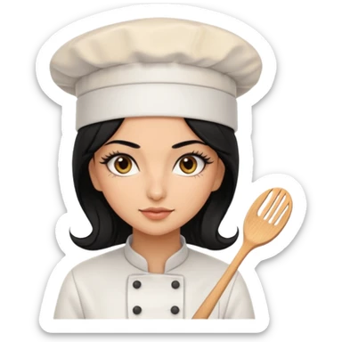 Create a persian girl, black hair, Middle Eastern with lashes  chef🧑‍🍳 emoji, barbie vibes tan skin black long hair with long lashes BADDIE VIBES long black hair and tanned skin dark brown eyes and longer baddie lashes sticker