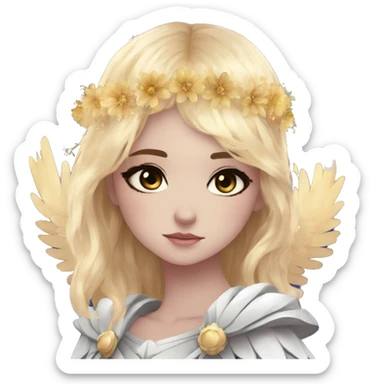Raven wings Ethereal galaxy constellation girl blonde hair angel raven wings black wings, gold arrow, nebula, flower crown sticker