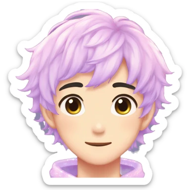 Gorgeous bright sparkly romantic Asian anime pastel guy with blushing face aesthetic trending style outside sticker