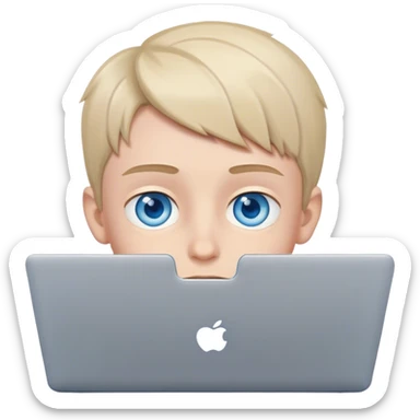 boy with blue eyes on a laptop sticker