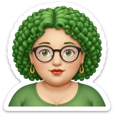  glassess and green curly haired fat girl earrings sticker