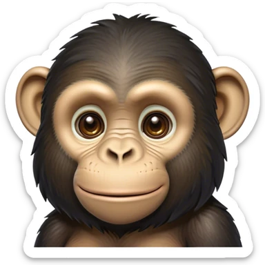Cinematic Noble Chimpanzee Portrait Emoji, Poised and wise, with a lean, agile build adorned with textured fur and deep, thoughtful eyes, Simplified yet sharp and sophisticated features, highly detailed, glowing with a soft, contemplative glow, high shine, intelligent and vigilant, stylized with an air of primate regality, focused and attentive, soft glowing outline, capturing the essence of a watchful guardian that feels as though it could step out of the screen with effortless authority! sticker