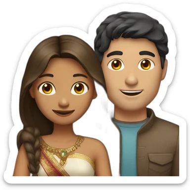 Indian girl with brunette white guy sticker