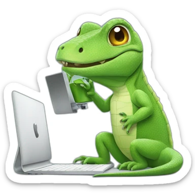 Lizard working on an iMac sticker