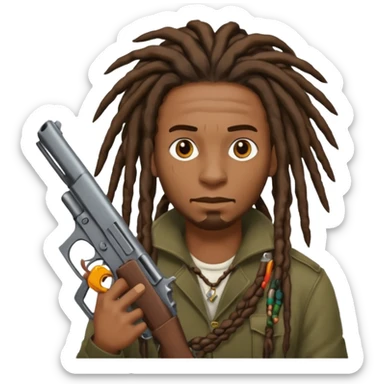 man with dreads and gun sticker