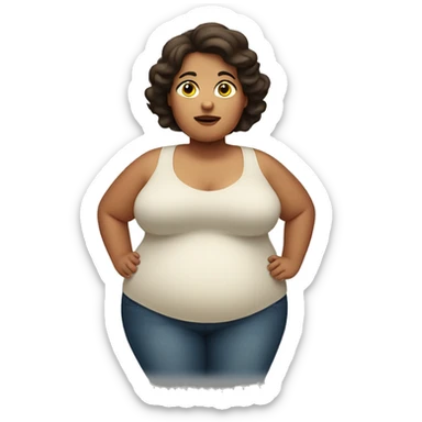 Obese brunette woman with large belly sticker