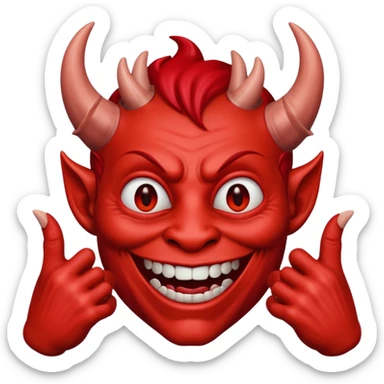un diablo feliz con unos dedos groseros en los lados sticker
