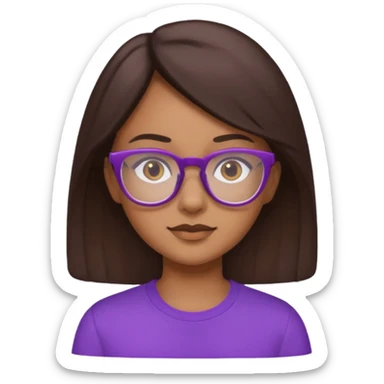 Chica de pelo moreno con gafas, lleva camisa violeta. Piel morena clara sticker