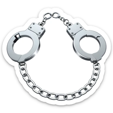  metallic handcuffs emoji, reflective metal, simple flat vector design, futuristic style sticker