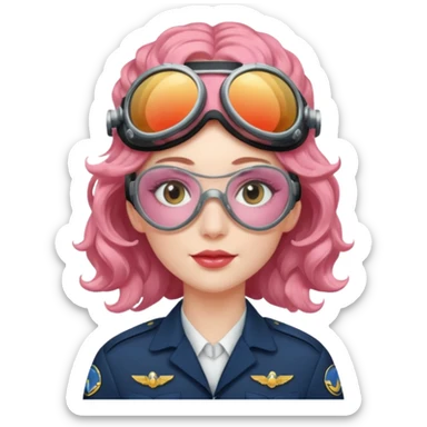 Flight Officer Lila – wavy rose-hair pilot with mirrored goggles sticker